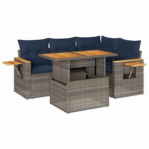 vidaXL Set Divano Giardino 5 pz con Cuscini Grigio Polyrattan Acacia