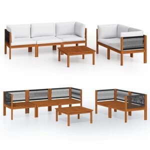 vidaXL Set da giardino 6 pezzi con cuscini in legno crema, acacia e corda