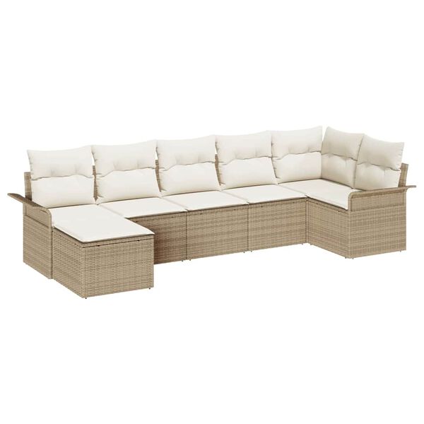 vidaXL Set Divano da Giardino con cuscino 7 pcs Beige polyrattan