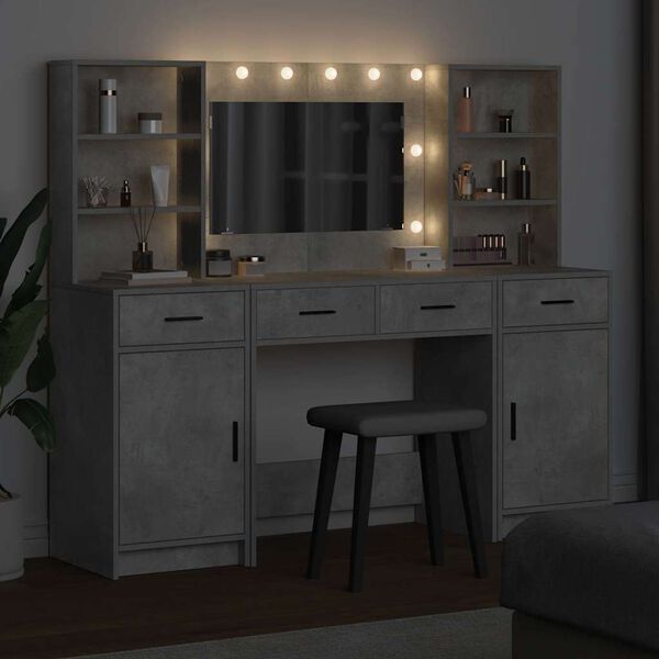 vidaXL Set da tavolo da trucco con LED con porta 3 pcs Grigio cemento