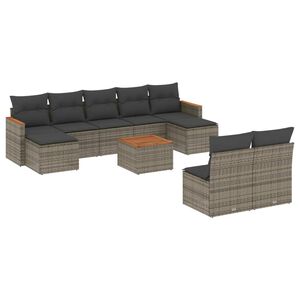 vidaXL Set Divano da Giardino 10 pz con Cuscini Grigio in Polyrattan