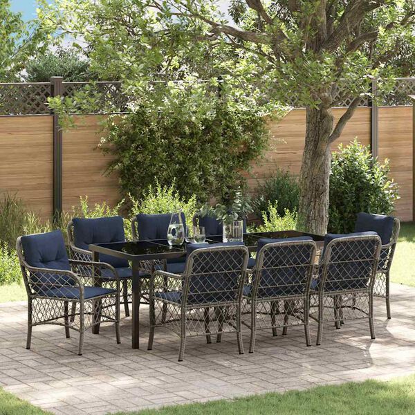 vidaXL Set da Pranzo per Giardino 9 pcs Grigio e Nero Rattan