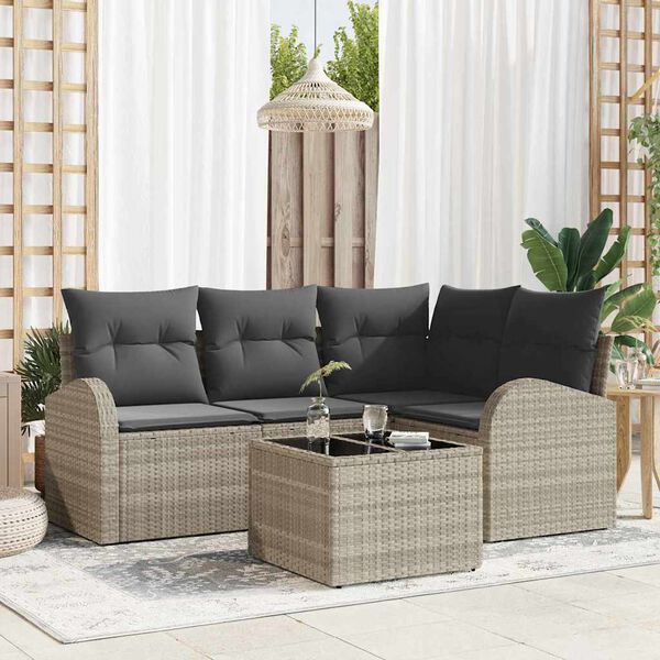 vidaXL Set Divano da Giardino 5 pcs Grigio chiaro polyrattan