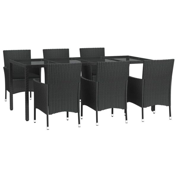 vidaXL Set da Pranzo da Giardino 7 pz Nero con Cuscini in Polyrattan