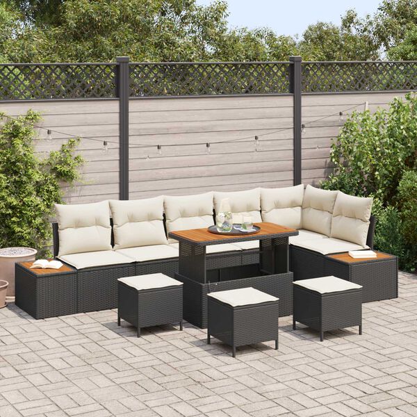 vidaXL Set Divano da Giardino 10 pcs Nero polyrattan