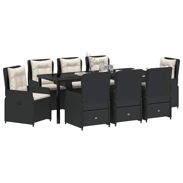 vidaXL Set da Pranzo per Giardino 9 pcs Nero polyrattan