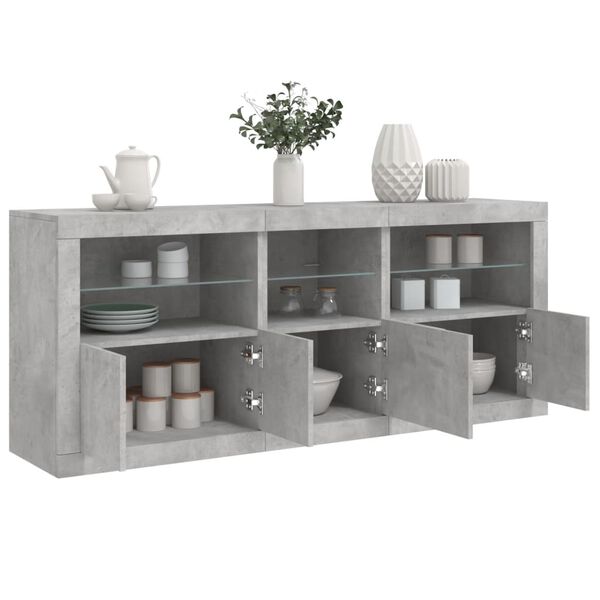 vidaXL Credenza con Luci LED Grigio Cemento 162x37x67 cm