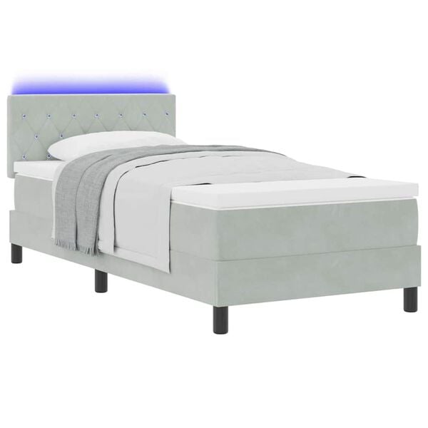 vidaXL Letto a Sorgente LED con led Grigio chiaro 90 x 200 cm Velluto