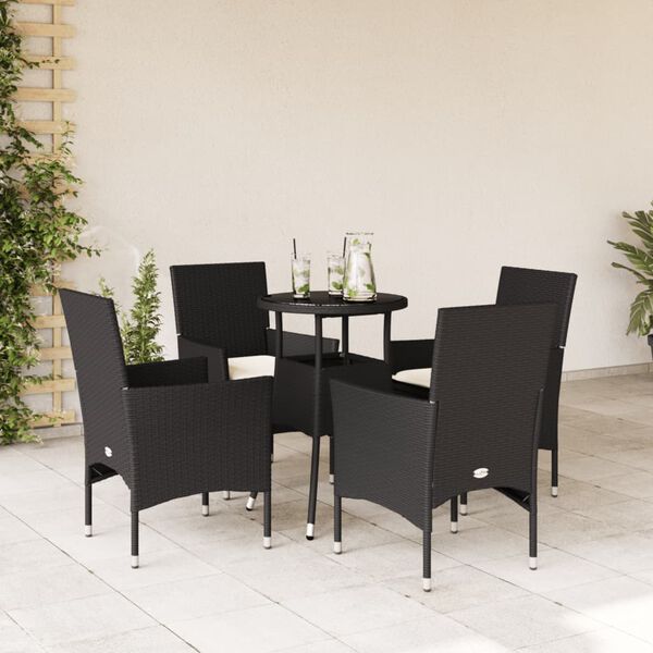 vidaXL Set da Pranzo da Giardino con Cuscini 5 pz Polyrattan e Vetro