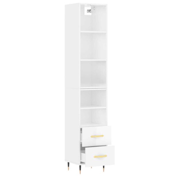 vidaXL Credenza 34,5x34x180 cm in Legno Multistrato Bianco Lucido