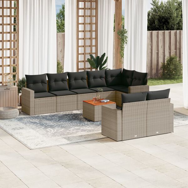 vidaXL Set Divano da Giardino 9 pz con Cuscini Grigio in Polyrattan