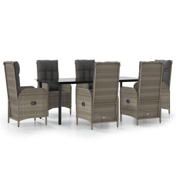 vidaXL Set da Pranzo Giardino 7pz Nero e Grigio con Cuscini Polyrattan