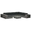 vidaXL Set Divani da Giardino 10 pz con Cuscini in Polyrattan Grigio