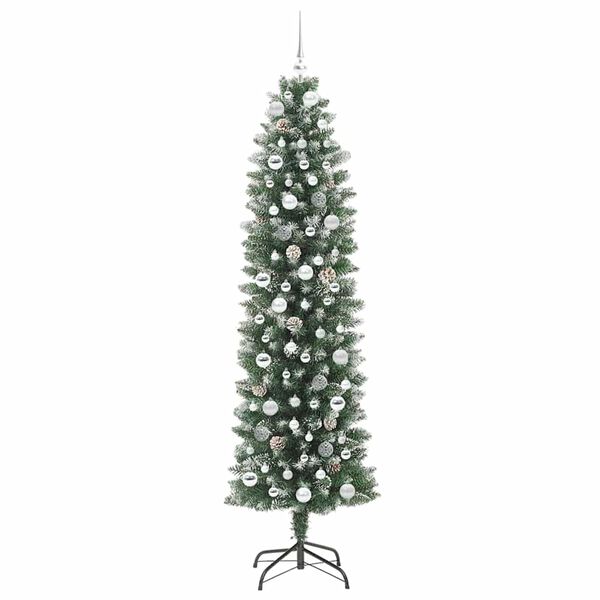 vidaXL Albero di Natale Artificiale Sottile Verde e Bianco 210 cm