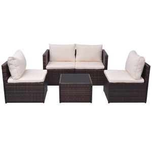 vidaXL Set Divani da Giardino 5 pz con Cuscini in Polyrattan Marrone