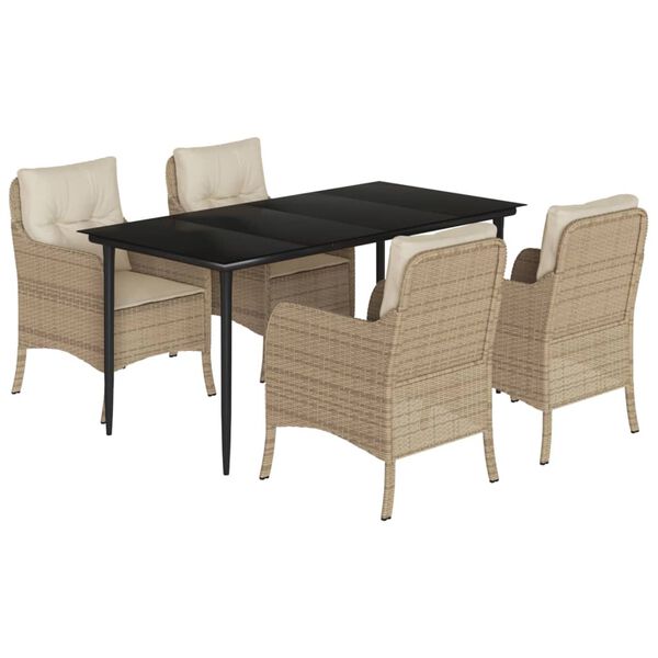 vidaXL Set da Pranzo da Giardino 5 pz con Cuscini Beige in Polyrattan