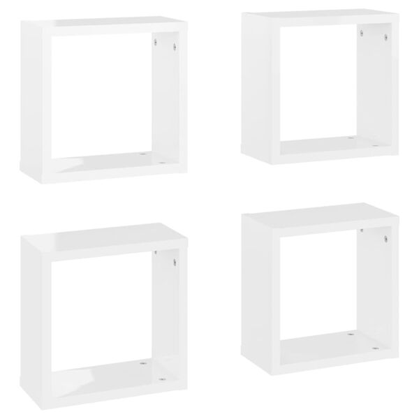 vidaXL Mensole Parete a Cubo 4 pz Bianco Lucido 30x15x30 cm
