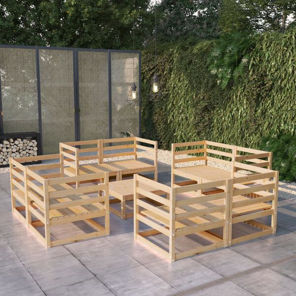 vidaXL Set Divani da Giardino 9 pz con Cuscini Legno Massello di Pino