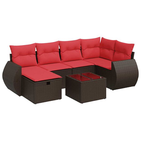 vidaXL Set Divani da Giardino 7 pz con Cuscini Marrone in Polyrattan