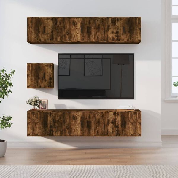 vidaXL Set di Mobili Porta TV 7 pz Rovere Fumo in Legno Multistrato