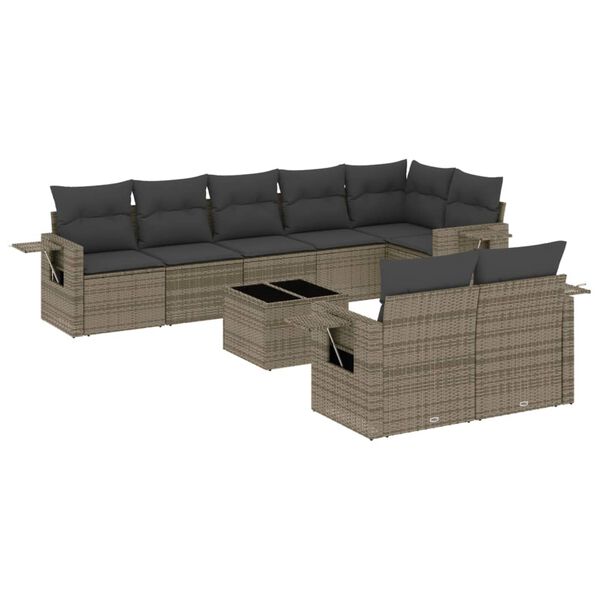 vidaXL Set Divano da Giardino 9 pz con Cuscini Grigio in Polyrattan