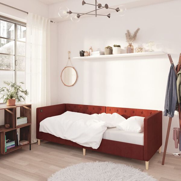 vidaXL Dormeuse con Materasso e USB Rosso Vino in Tessuto 90x200 cm