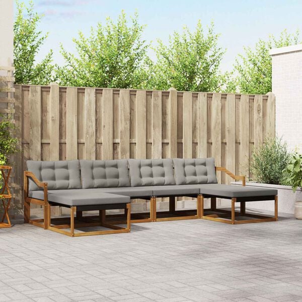 vidaXL Set di divani da esterno 6 pcs Grigio Naturale e Chiaro