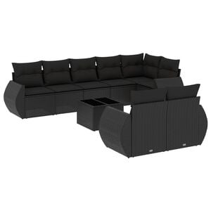 vidaXL Set Divani da Giardino 9 pz con Cuscini Nero in Polyrattan