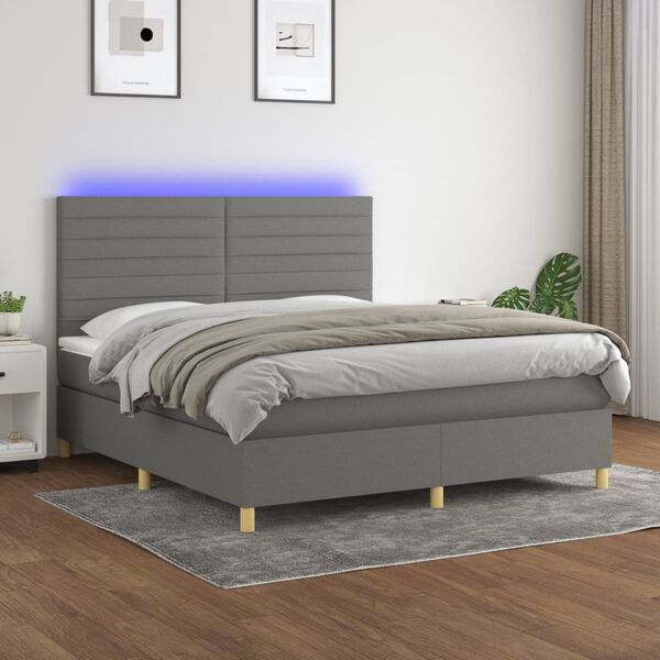 vidaXL Letto a Molle Materasso e LED Grigio Scuro 180x200cm in Tessuto