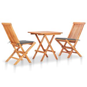vidaXL Set da Bistrot 3 pz con Cuscini Grigi in Legno Massello di Teak