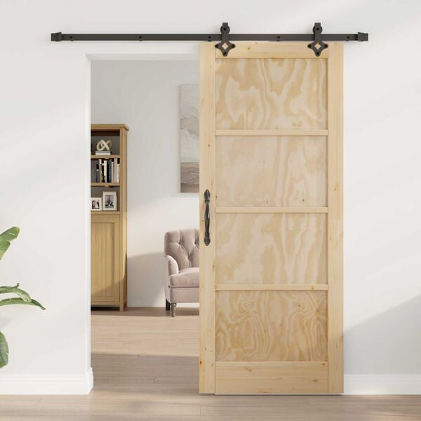 vidaXL Porta scorrevole Naturale e Nero 83 x 202 cm Pino massello