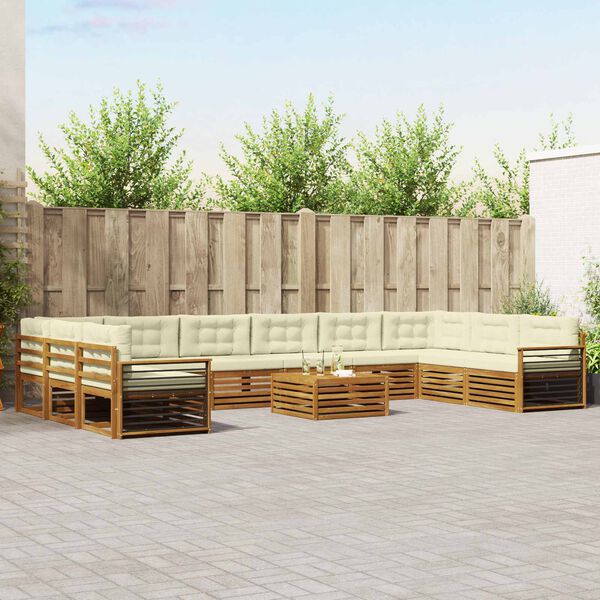 vidaXL Set divani 11 pcs Naturale e Crema Legno di Acacia Massello