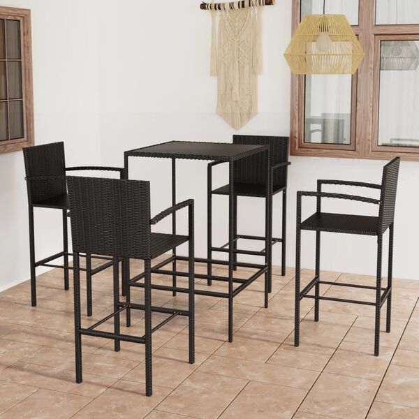 vidaXL Set Bar da Giardino 5 pz in Polyrattan Nero