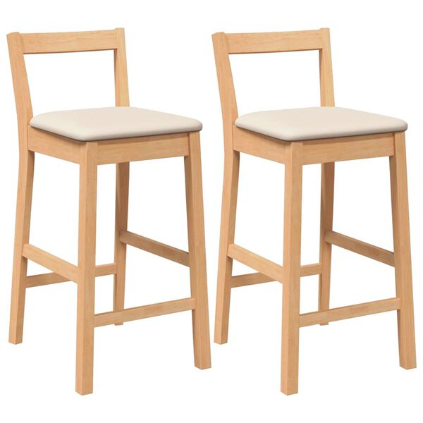 vidaXL Sgabelli da Bar con Cuscini 2pz Naturale Legno Massello Hevea