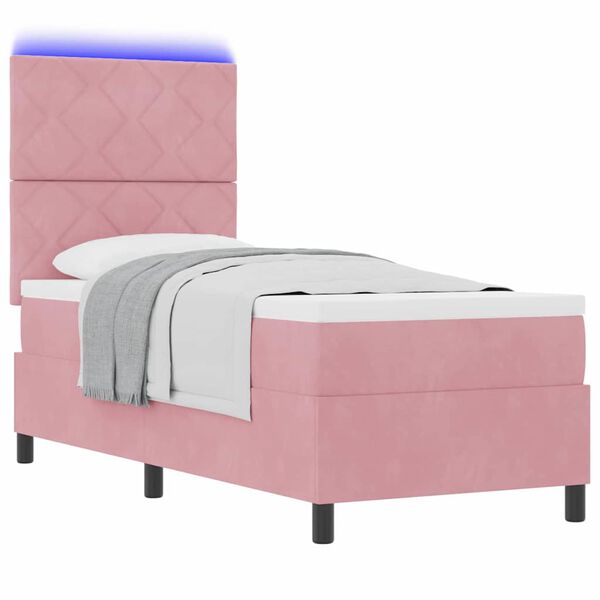 vidaXL Letto a Sorgente LED con materasso Rosa 80 x 200 cm Velluto