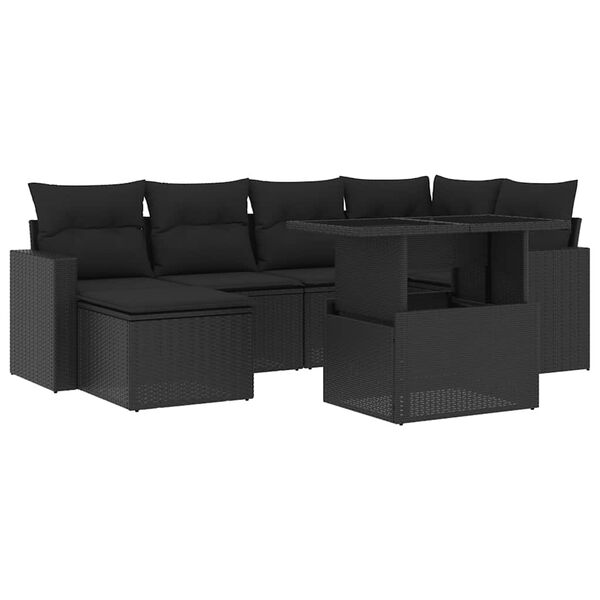 vidaXL Set Divani da Giardino con Cuscini 7pz Nero Polyrattan
