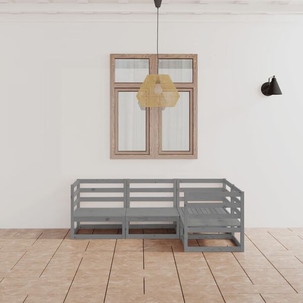 vidaXL Set Divani da Giardino 4 pz Grigio in Legno Massello di Pino