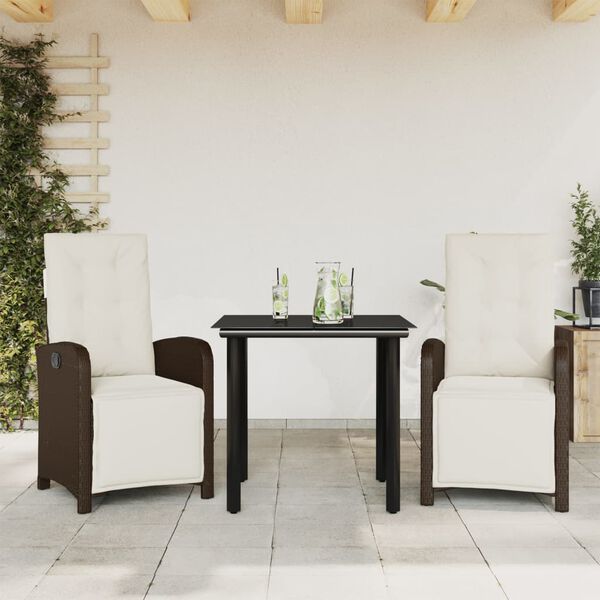 vidaXL Set Bistr&ograve; 3 pz con Cuscini Marrone in Polyrattan