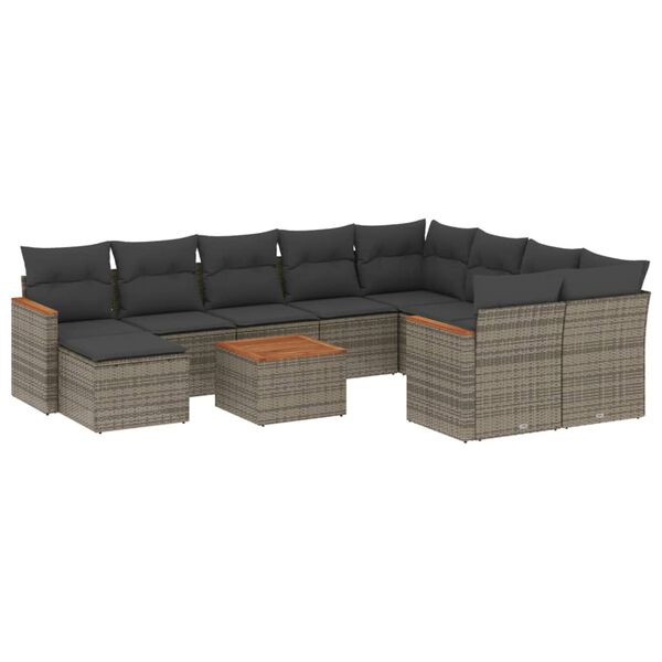 vidaXL Set Divani da Giardino 11 pz con Cuscini in Polyrattan Grigio