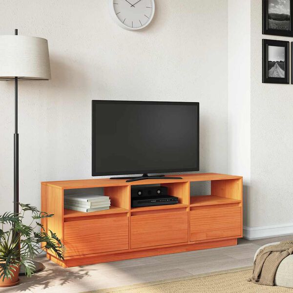 vidaXL Mobile TV Marrone Cera 140x37x50 cm Legno Massello di Pino