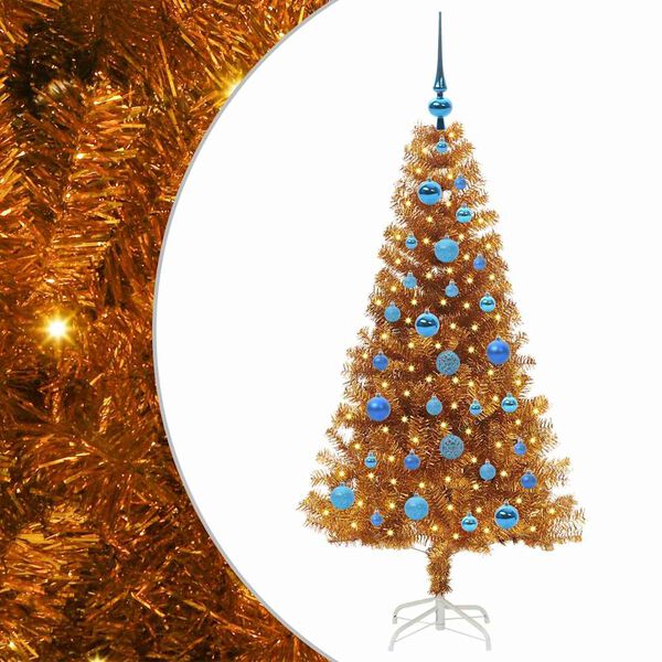 vidaXL Albero di Natale con 150 LED con supporto Oro 150 cm PET