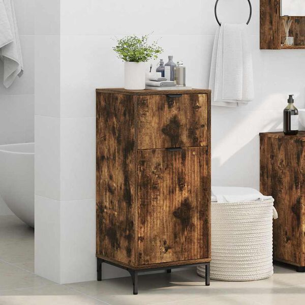 vidaXL Mobile da Bagno con cassetto Rovere fum&eacute; 39,5 x 36 x 88 cm