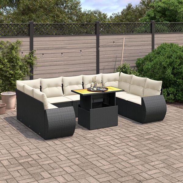 vidaXL Set Divani da Giardino 10pz con Cuscini in Polyrattan Nero