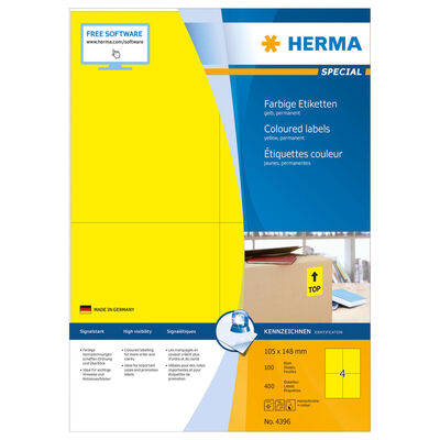 HERMA Etichette Universali Permanenti A4 105x148 mm 100 Fogli Giallo