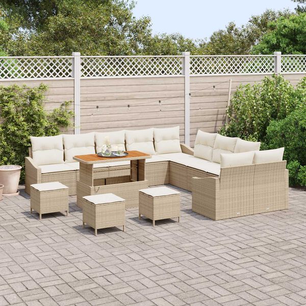 vidaXL Set Divano da Giardino con cuscino 14 pcs Beige polyrattan