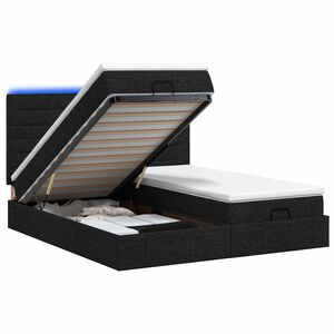 vidaXL Letto Ottomano con Materasso e LED Nero 160 x 200 cm Tessuto