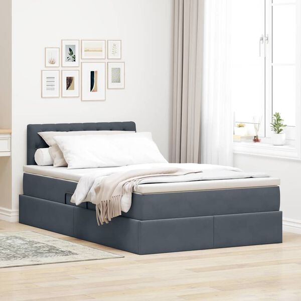 vidaXL Letto con Contenitore Grigio scuro 120 x 190 cm Velluto