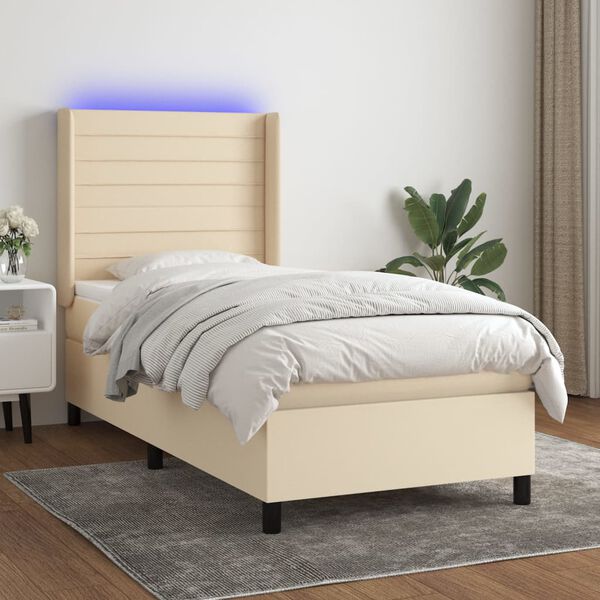 vidaXL Letto a Molle con Materasso e LED Crema 80x200 cm in Tessuto