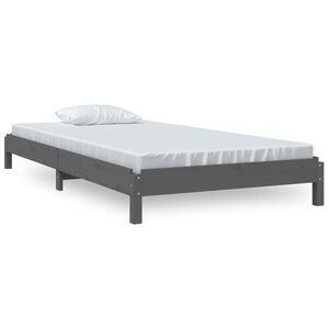 vidaXL Letto Impilabile Grigio 75x190 cm in Legno Massello di Pino
