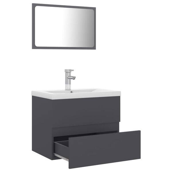 vidaXL Set Mobili da Bagno Grigio in Legno Multistrato
